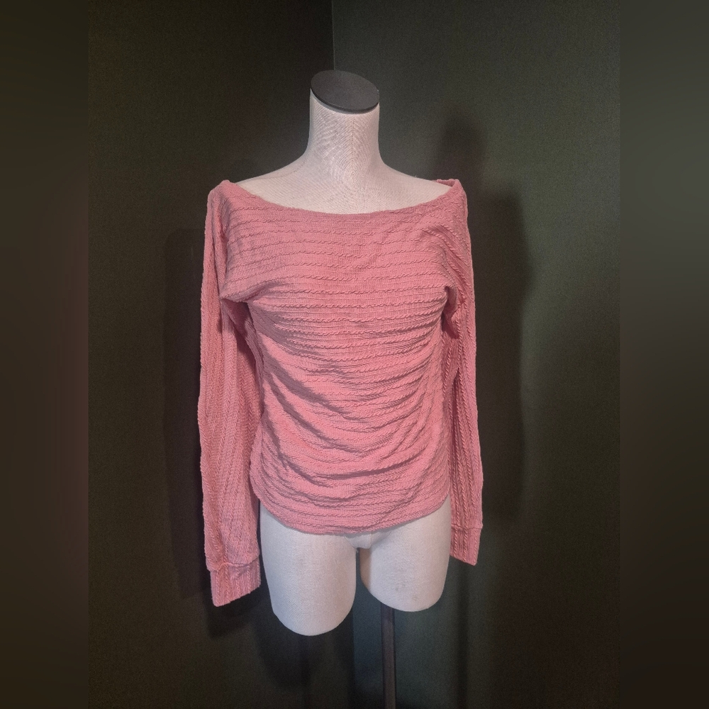 Pink Boat Neck Long Sleeve